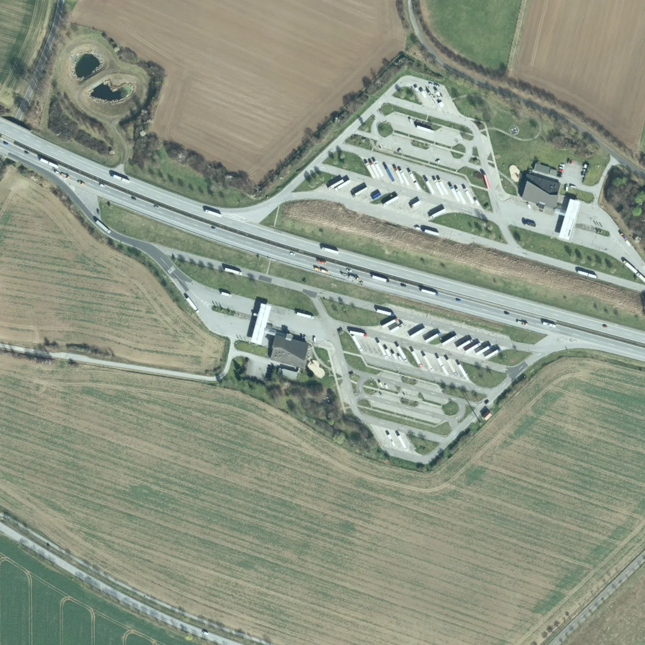 Aerial photo (orthophoto) of truck parking Oberlausitz Süd from 2024