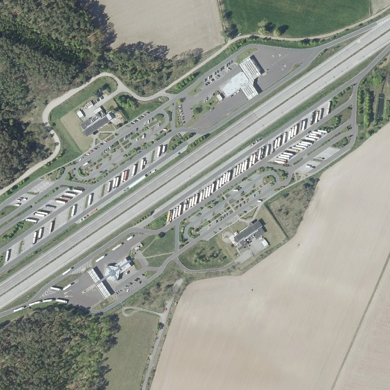Aerial photo (orthophoto) of truck parking Buckautal Süd from 2025