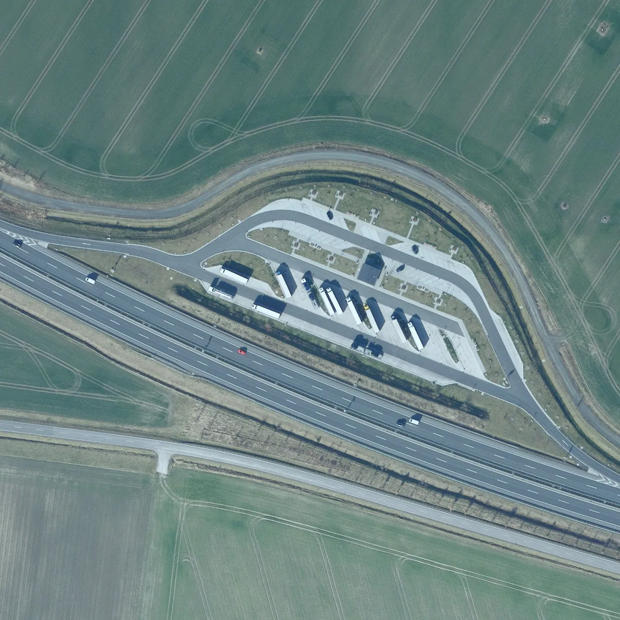 Aerial photo (orthophoto) of truck parking Hainer See  from 2023