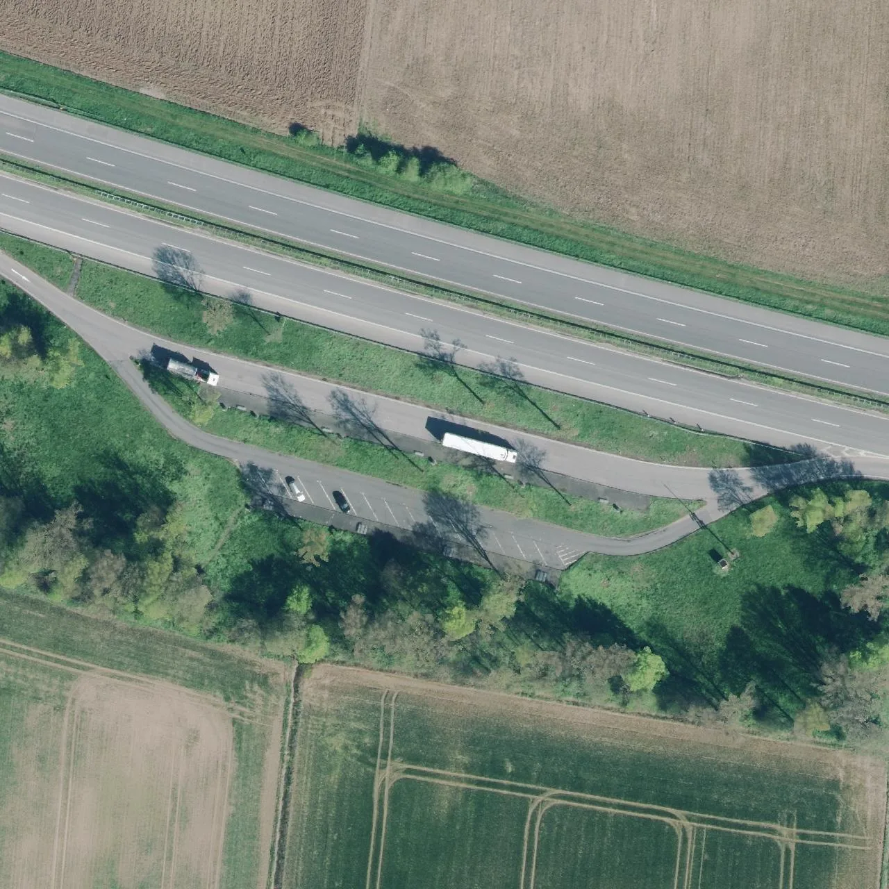 Aerial photo (orthophoto) of truck parking Löwenberger Landwehr from 2024