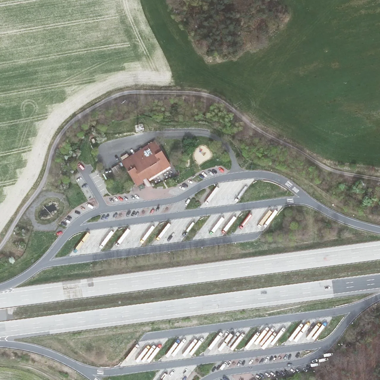 Aerial photo (orthophoto) of truck parking Teufelstal Nord from 2024