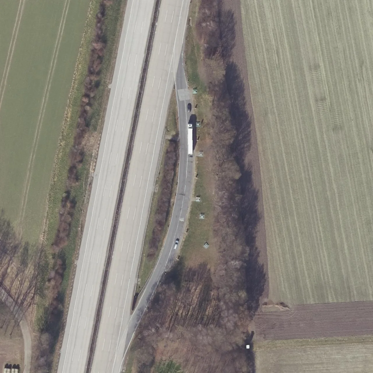 Aerial photo (orthophoto) of truck parking Drantumer Mühle Süd from 2025