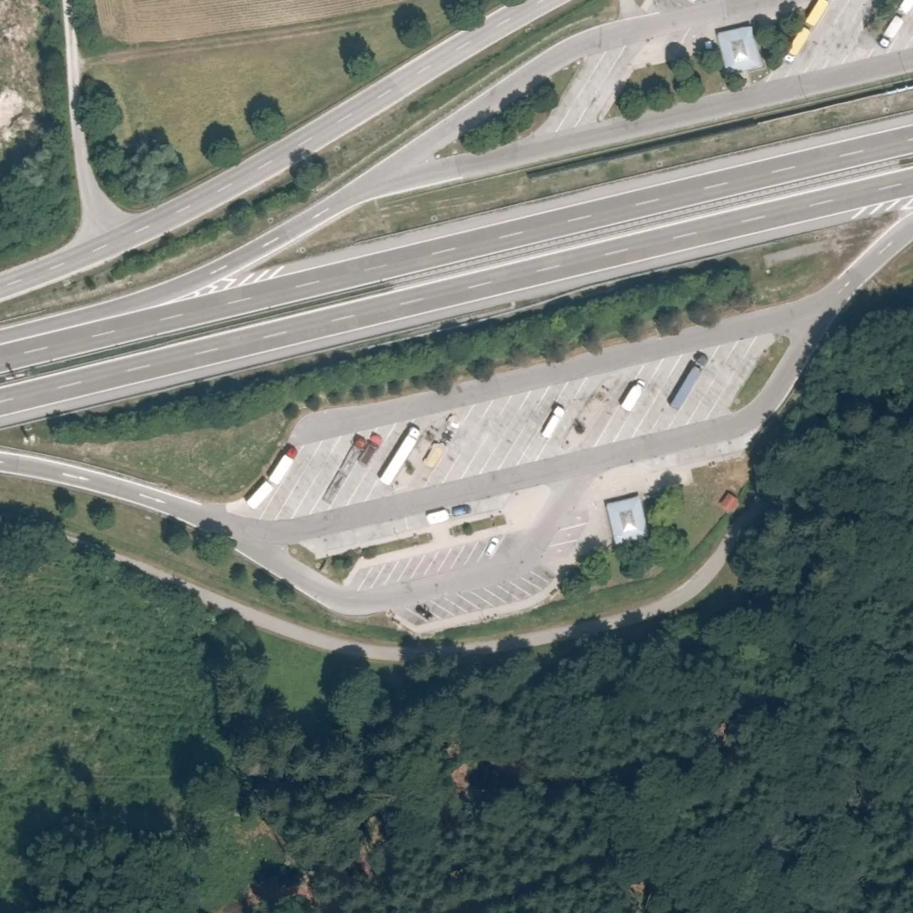 Aerial photo (orthophoto) of truck parking Martinsberg-Süd from 2025