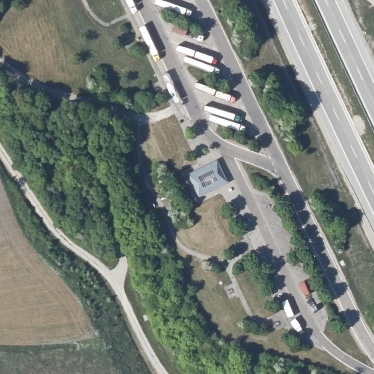 Aerial photo (orthophoto) of truck parking Kreuzfeld West from 2023