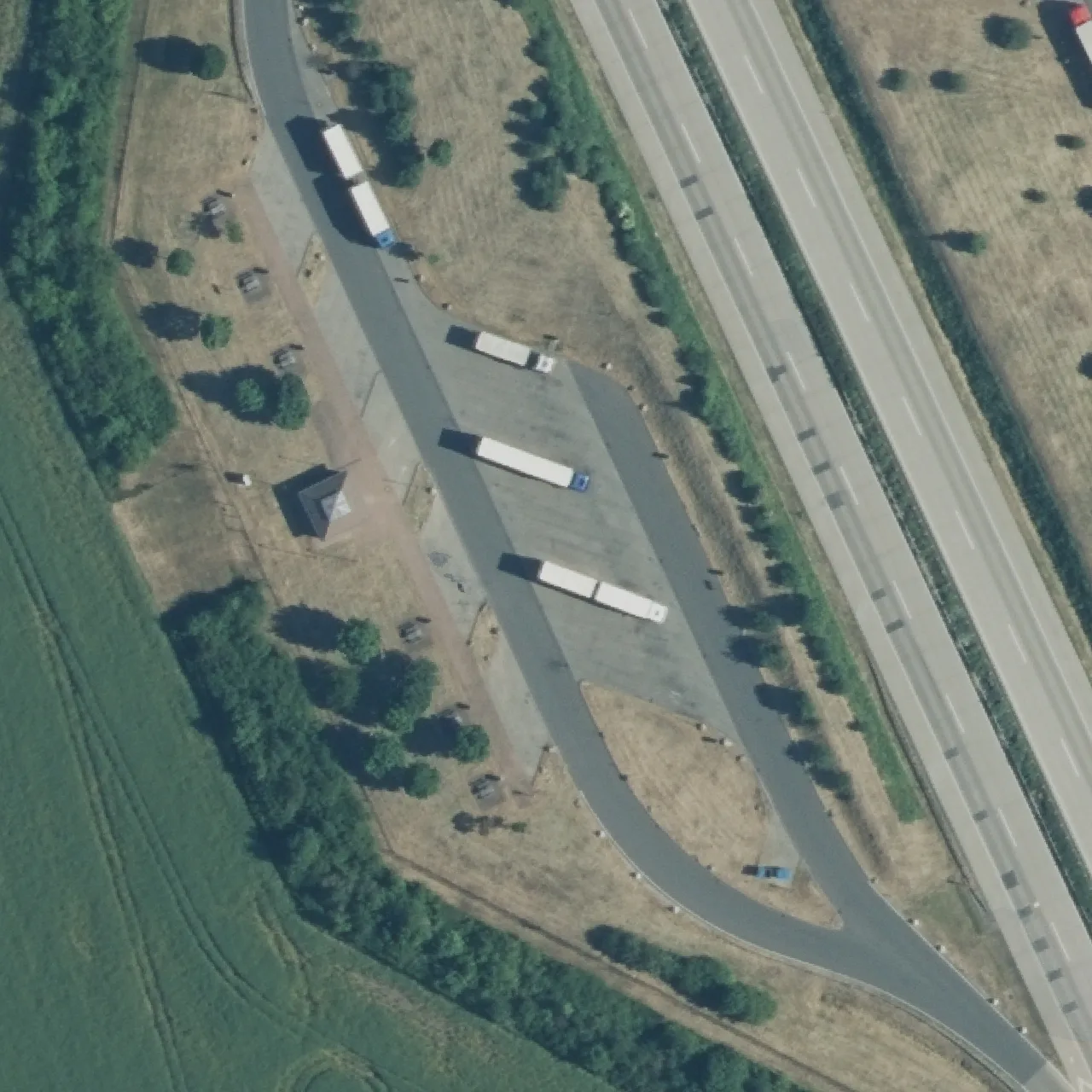 Aerial photo (orthophoto) of truck parking Geiseltal West from 2024