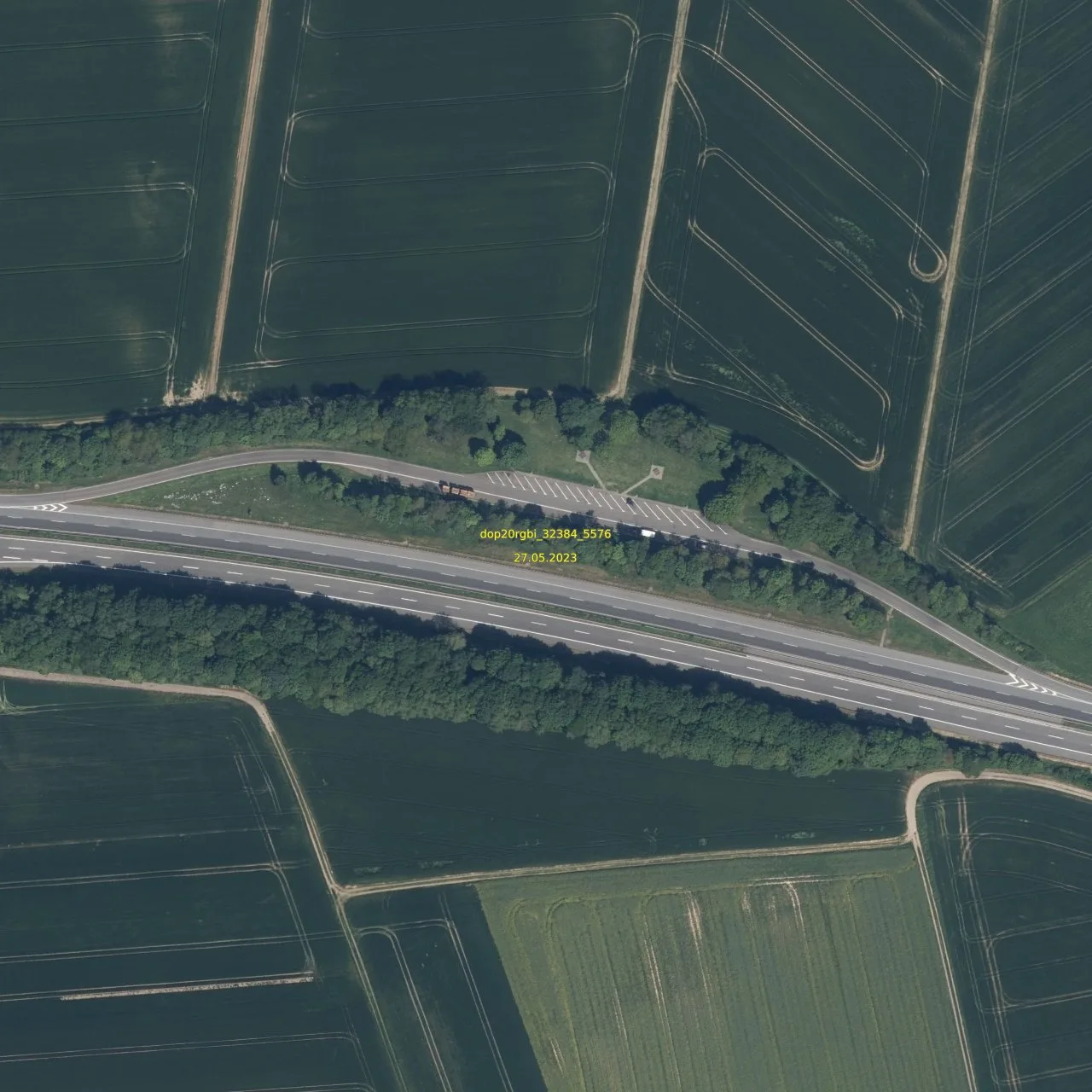 Luftbild (Orthofoto) des LKW-Parkplatzes Münsterer Höhe aus dem Jahr 2023