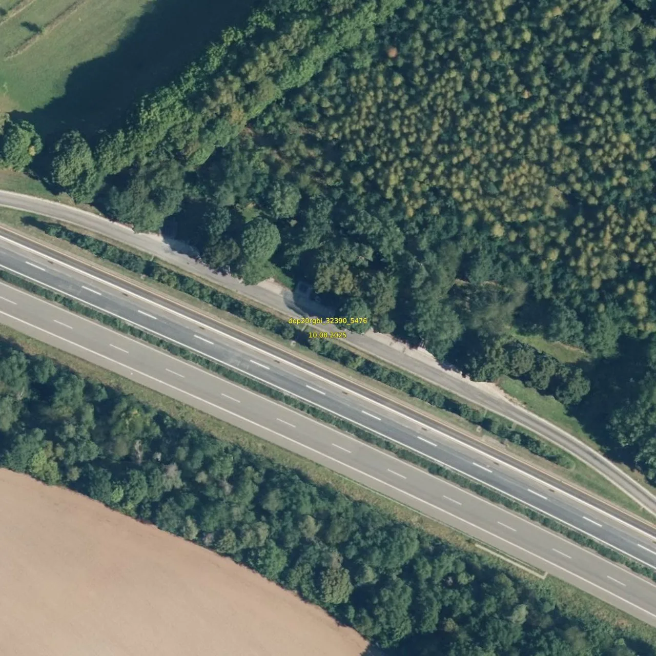 Luftbild (Orthofoto) des LKW-Parkplatzes Katzenbacher Höhe aus dem Jahr 2025