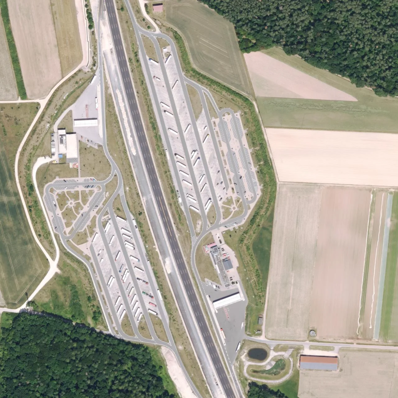 Aerial photo (orthophoto) of truck parking Aurach Nord from 2025