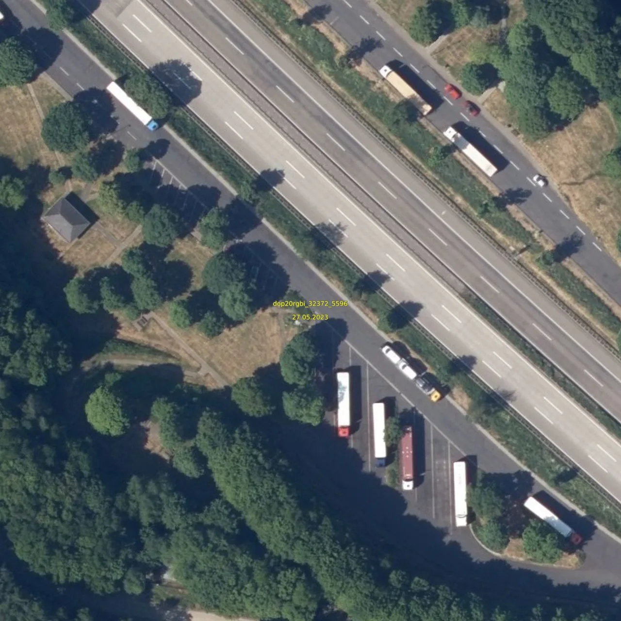 Luftbild (Orthofoto) des LKW-Parkplatzes Höchen aus dem Jahr 2023