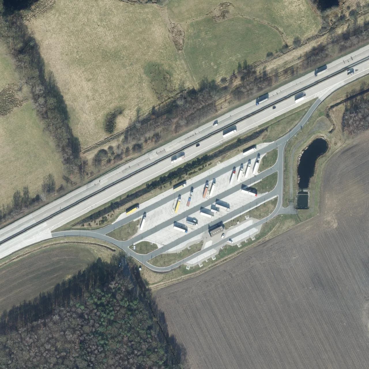 Aerial photo (orthophoto) of truck parking Delmetal Süd (NI 20 S) from 2023