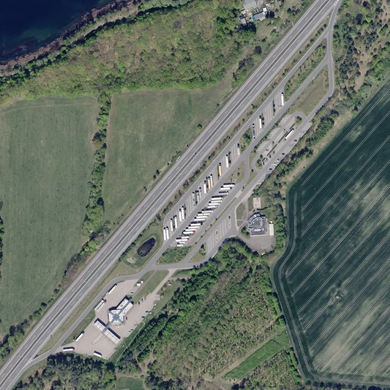 Aerial photo (orthophoto) of truck parking Freienhufener Eck Ost from 2025