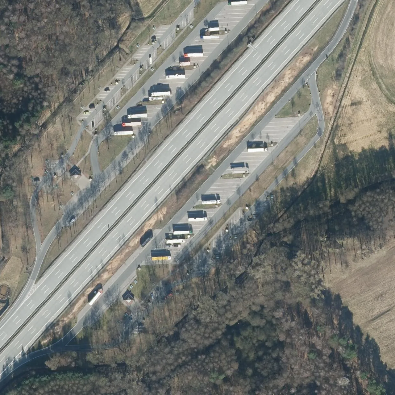 Aerial photo (orthophoto) of truck parking Glindebusch Süd from 2024