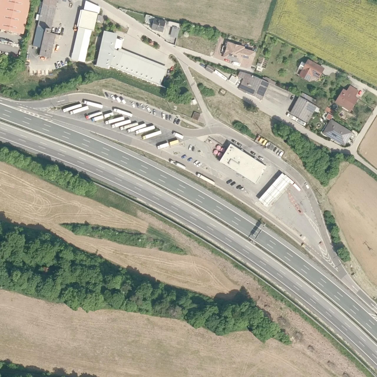 Aerial photo (orthophoto) of truck parking Greding Ost from 2025