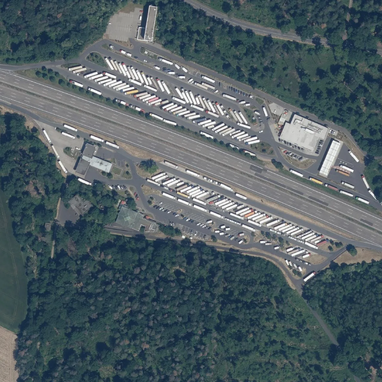 Aerial photo (orthophoto) of truck parking Weiskirchen Süd from 2023