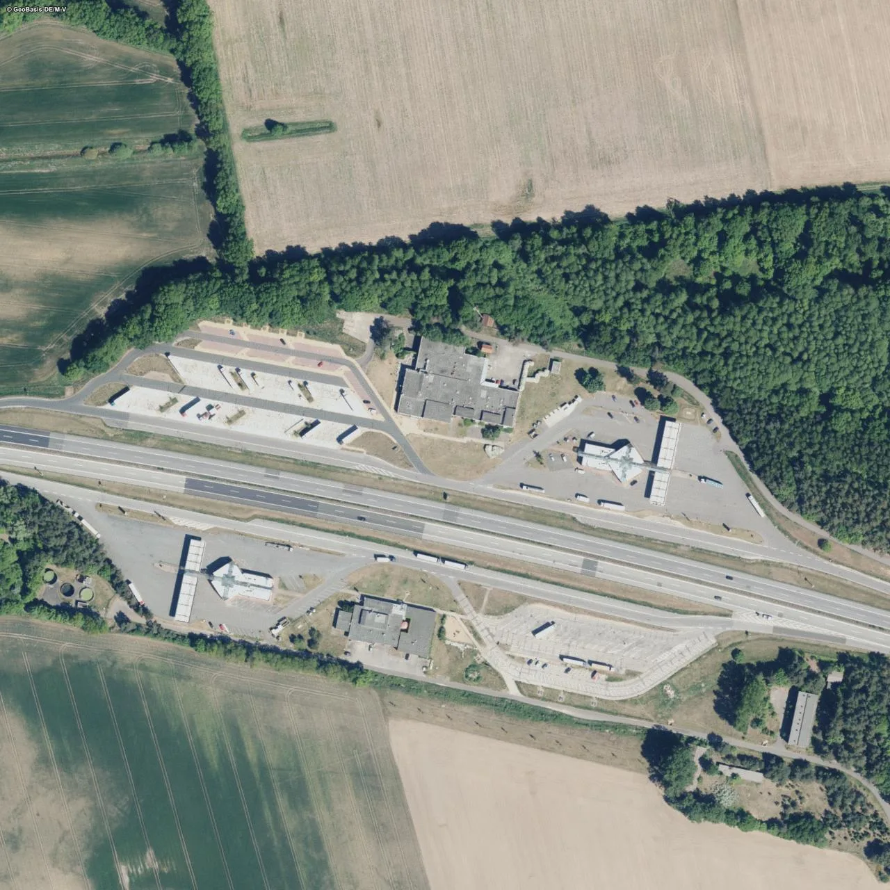 Aerial photo (orthophoto) of truck parking Stolpe Nord from 2025