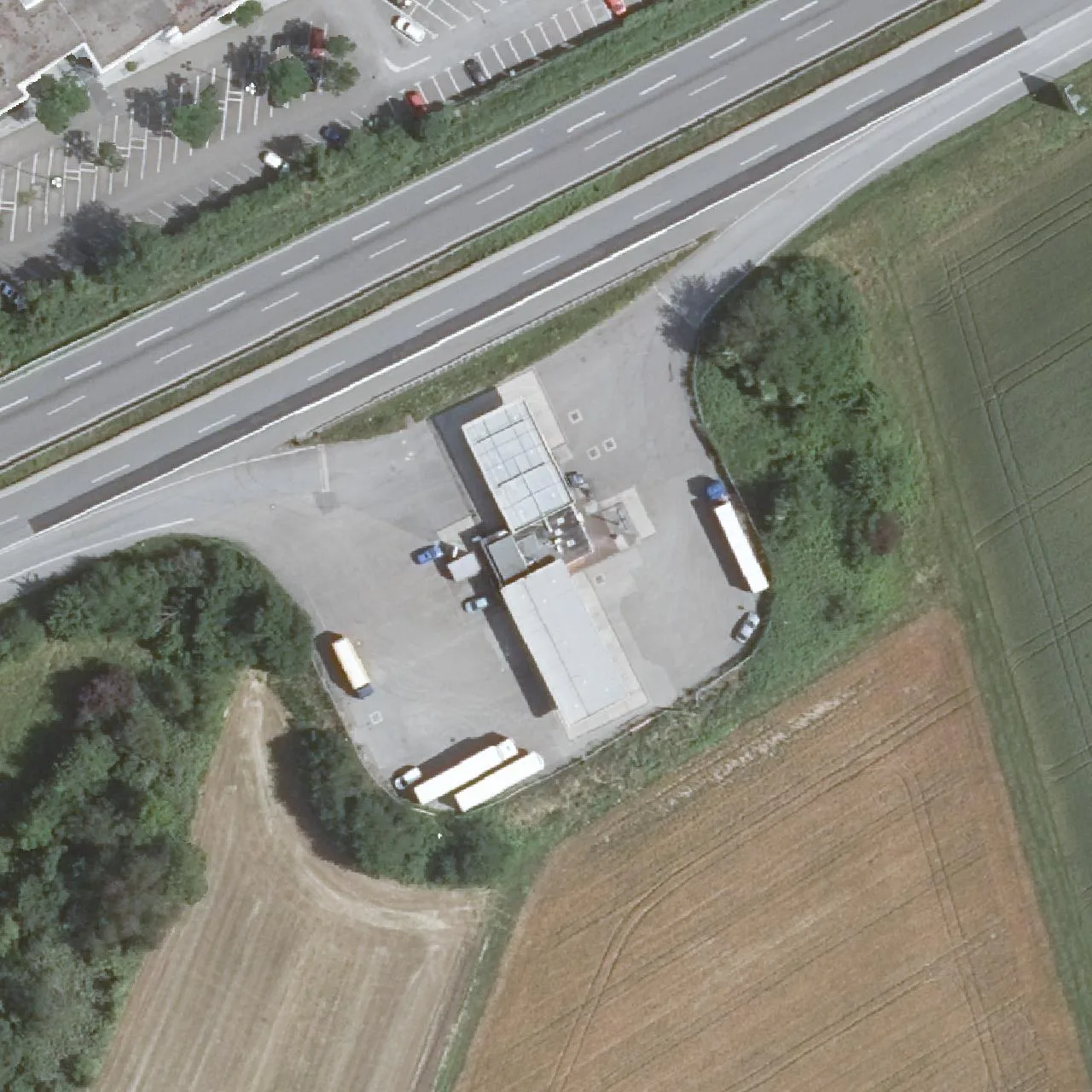 Aerial photo (orthophoto) of truck parking Viernheim Süd from 2023