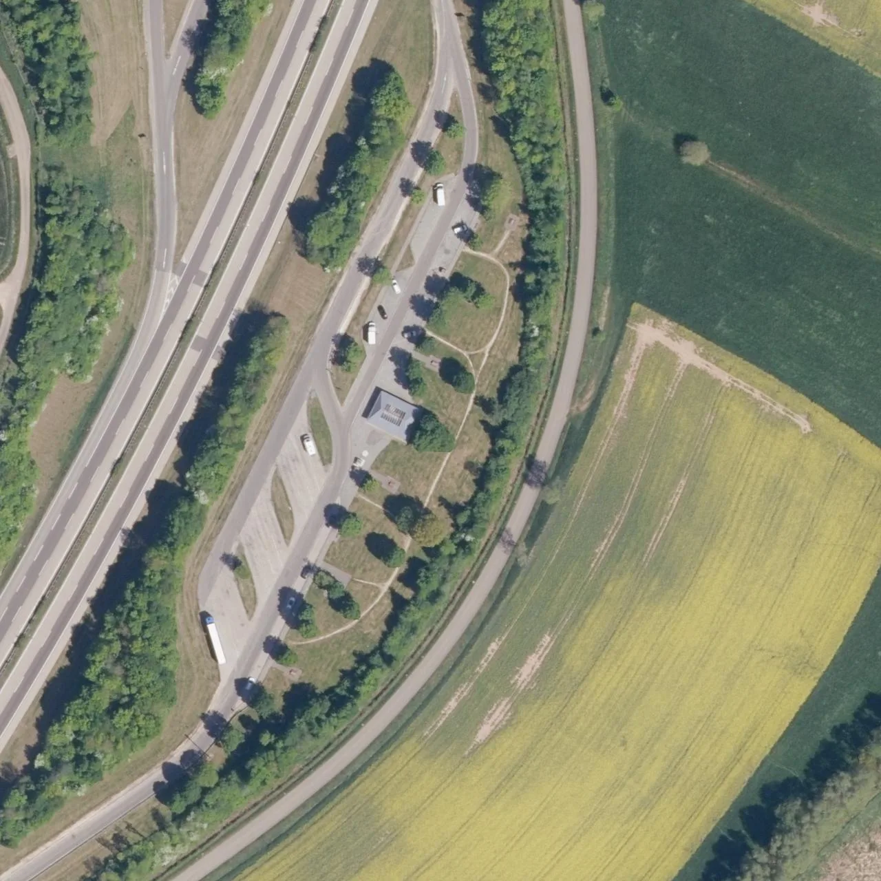 Aerial photo (orthophoto) of truck parking Mühlbuck Ost from 2023