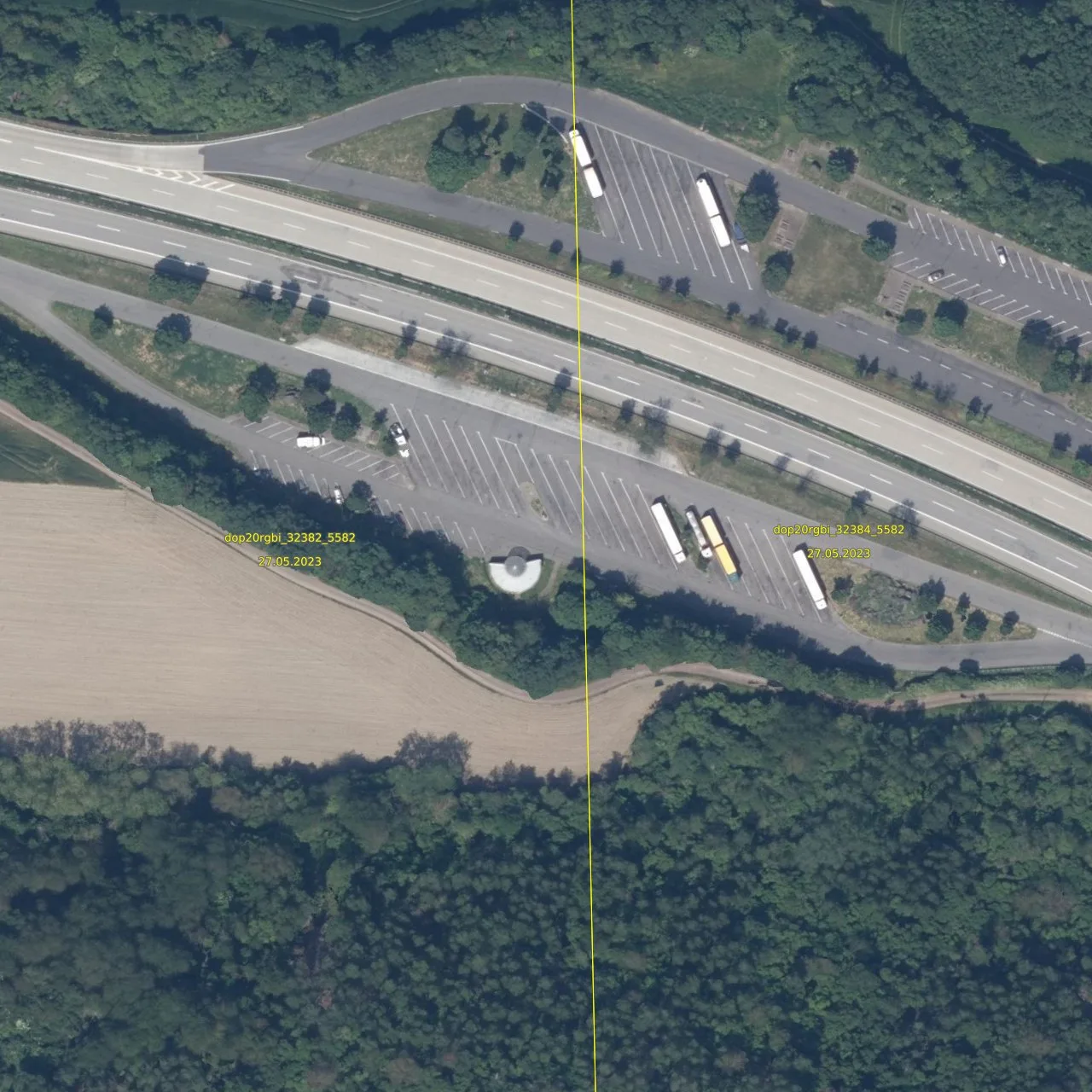 Luftbild (Orthofoto) des LKW-Parkplatzes Hummerich aus dem Jahr 2023