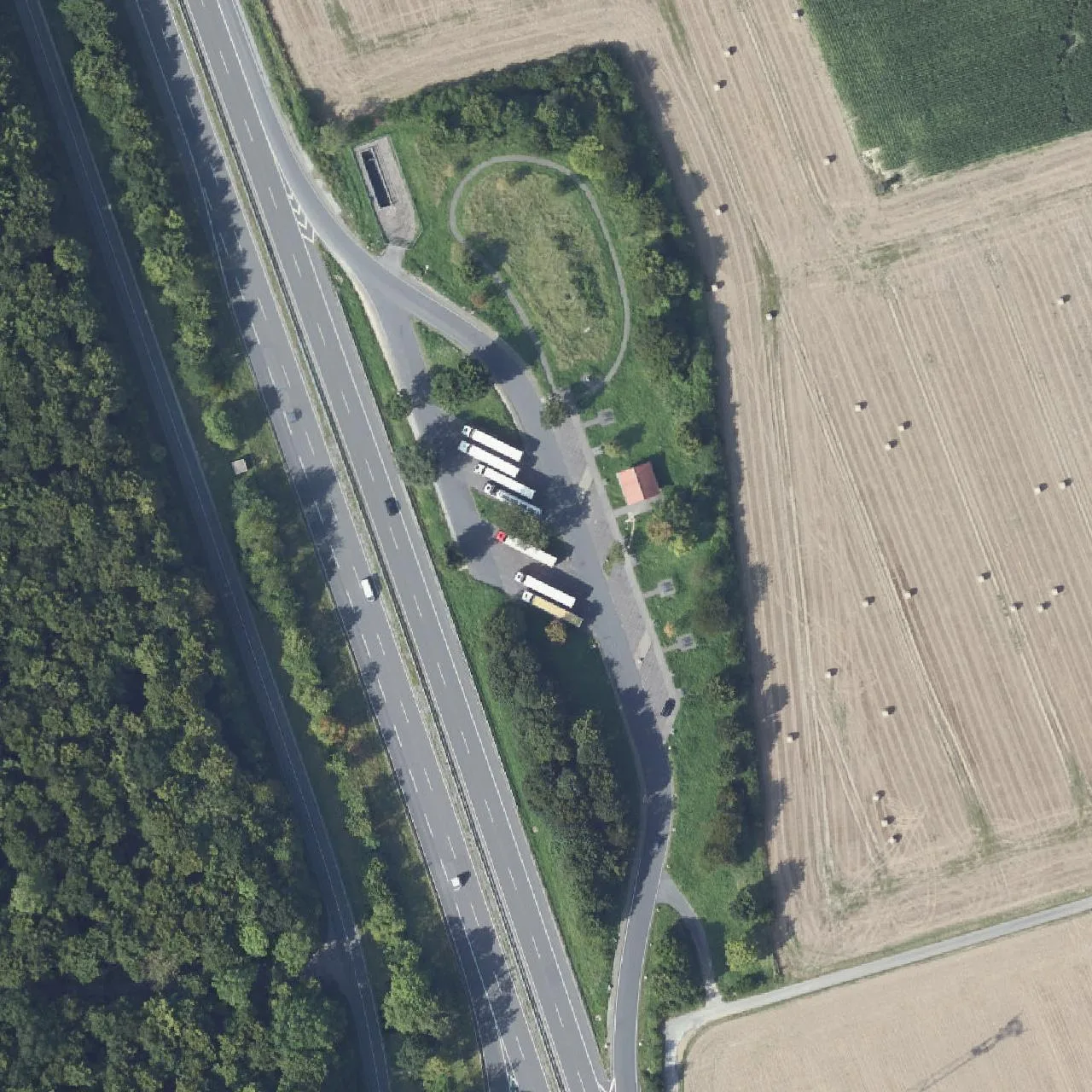 Aerial photo (orthophoto) of truck parking Letzter Heller (West) from 2024