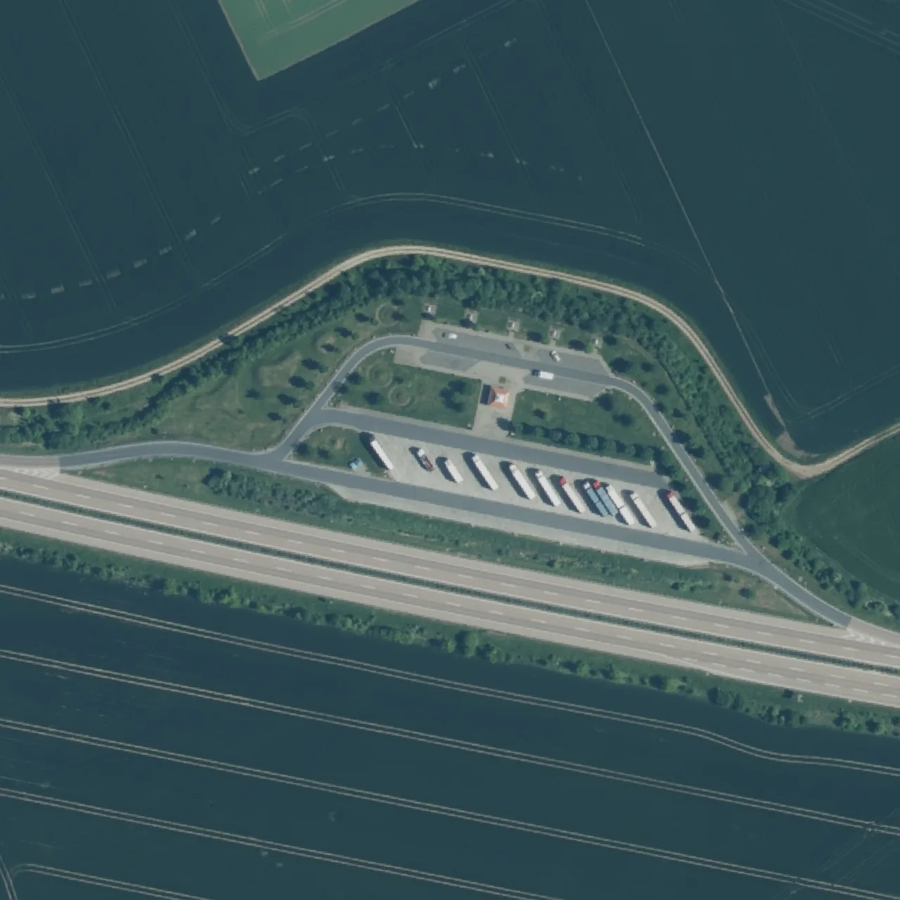 Aerial photo (orthophoto) of truck parking Querfurter Platte Nord from 2024