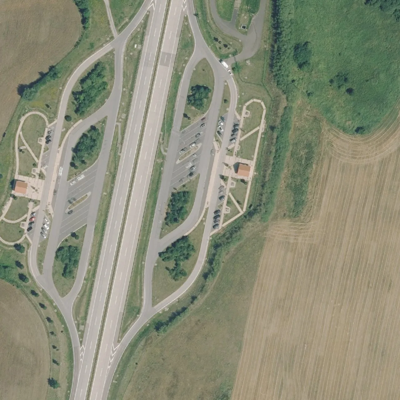 Aerial photo (orthophoto) of truck parking Wilmersdorfer Forst from 2024