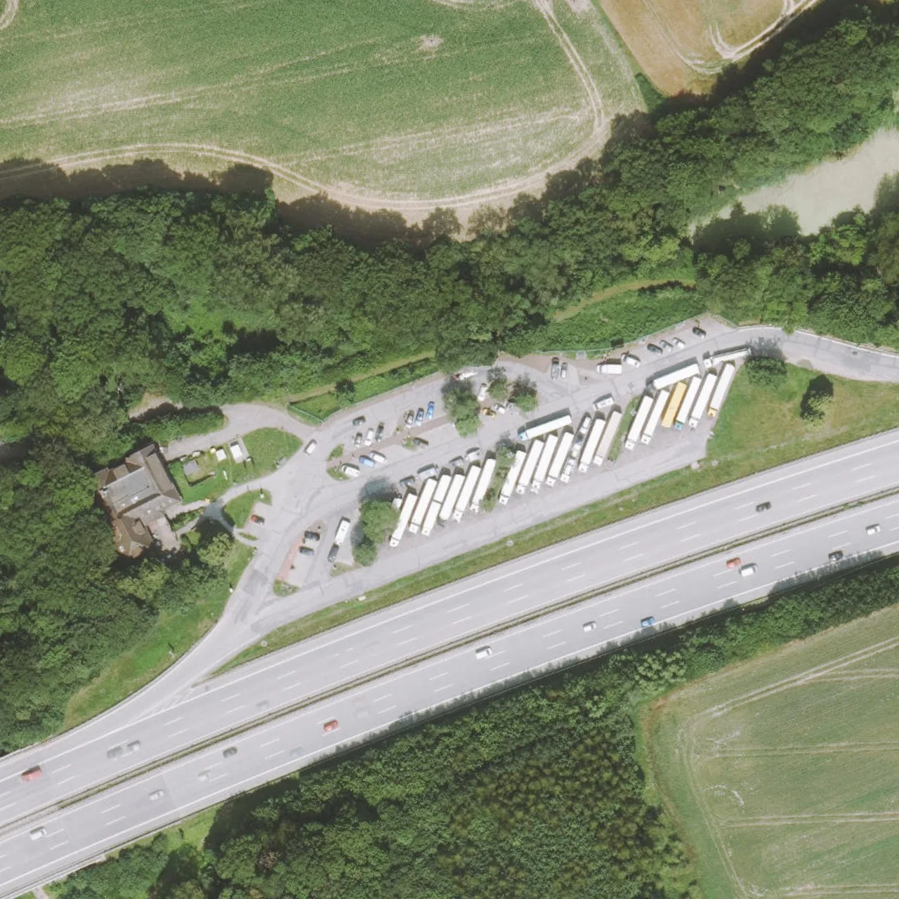 Aerial photo (orthophoto) of truck parking Trave West from 2025