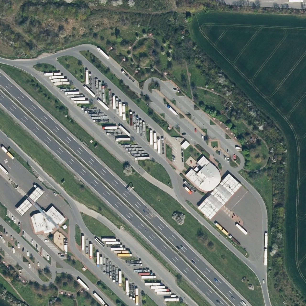 Aerial photo (orthophoto) of truck parking Seeberg Ost from 2023