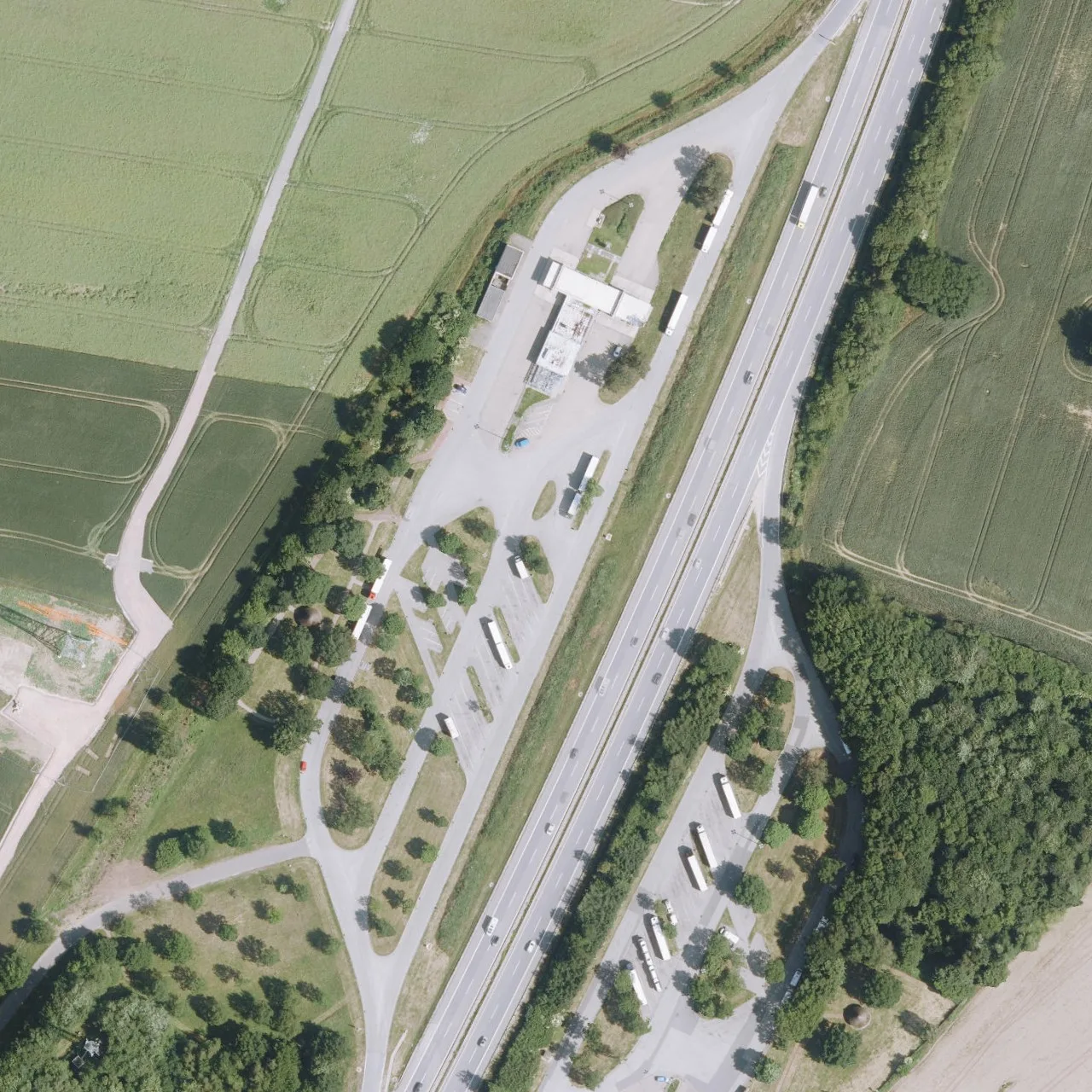 Aerial photo (orthophoto) of truck parking Neustädter Bucht West from 2025