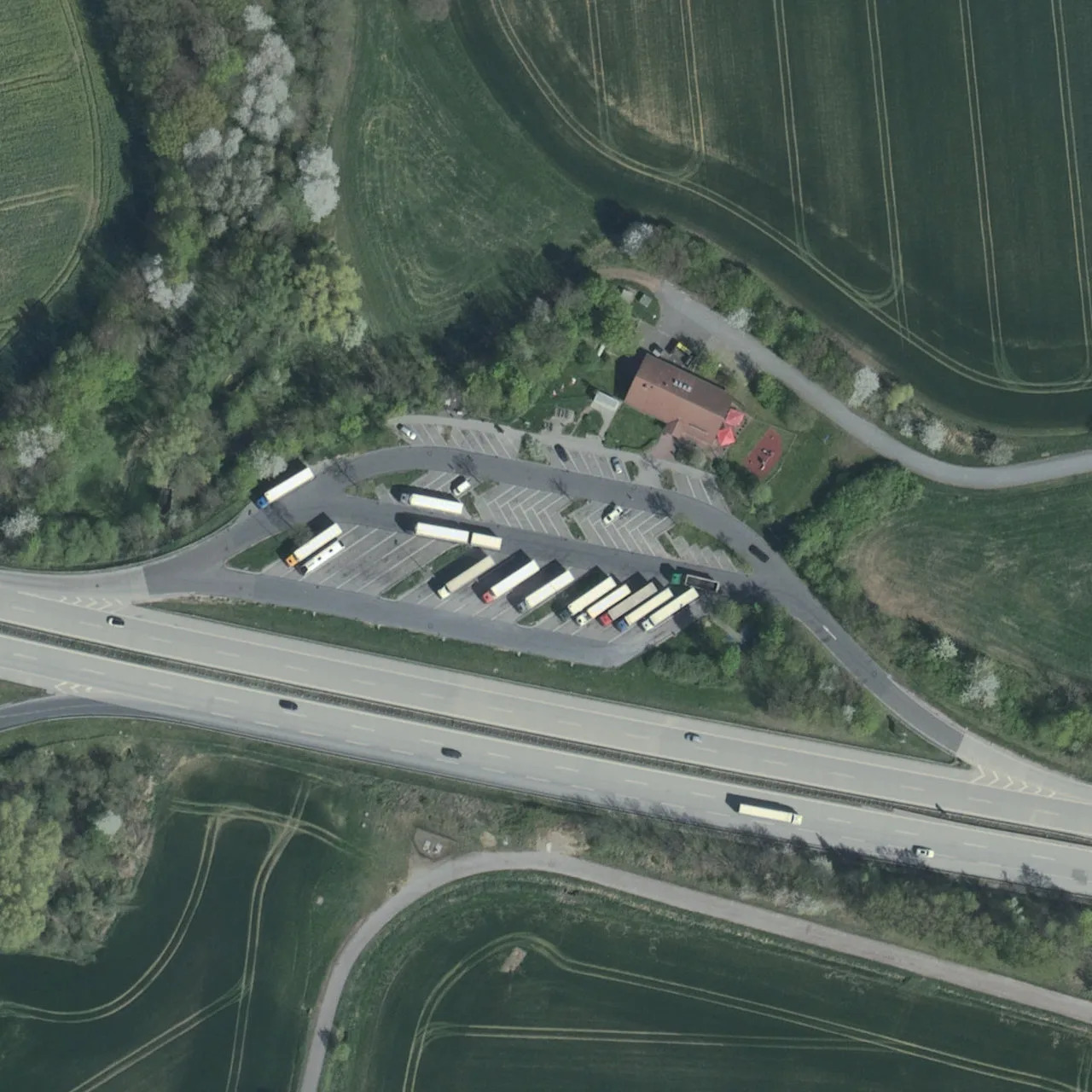 Aerial photo (orthophoto) of truck parking Hansens Holz Nord from 2024