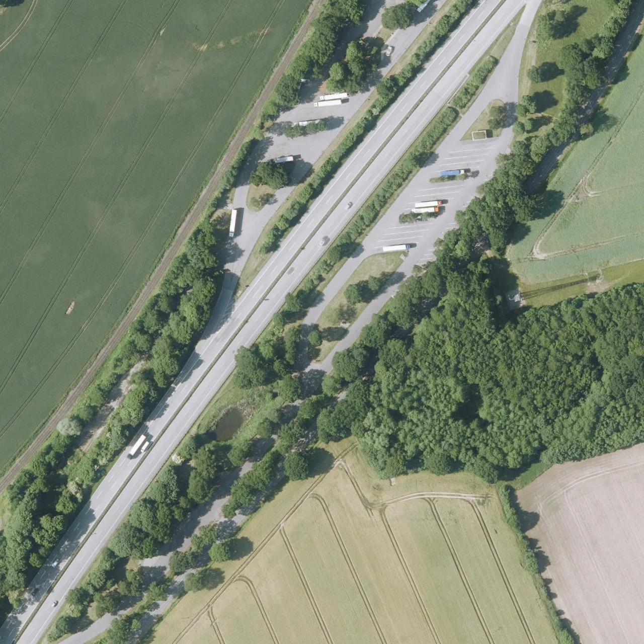 Aerial photo (orthophoto) of truck parking Hasselburger Mühle Ost from 2025