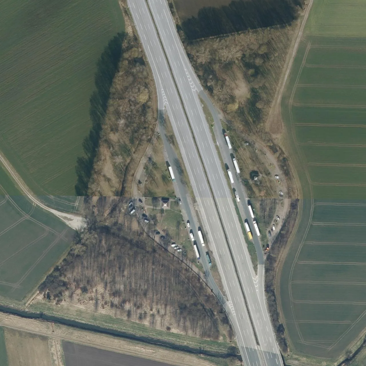 Aerial photo (orthophoto) of truck parking An der Alpe West from 2025