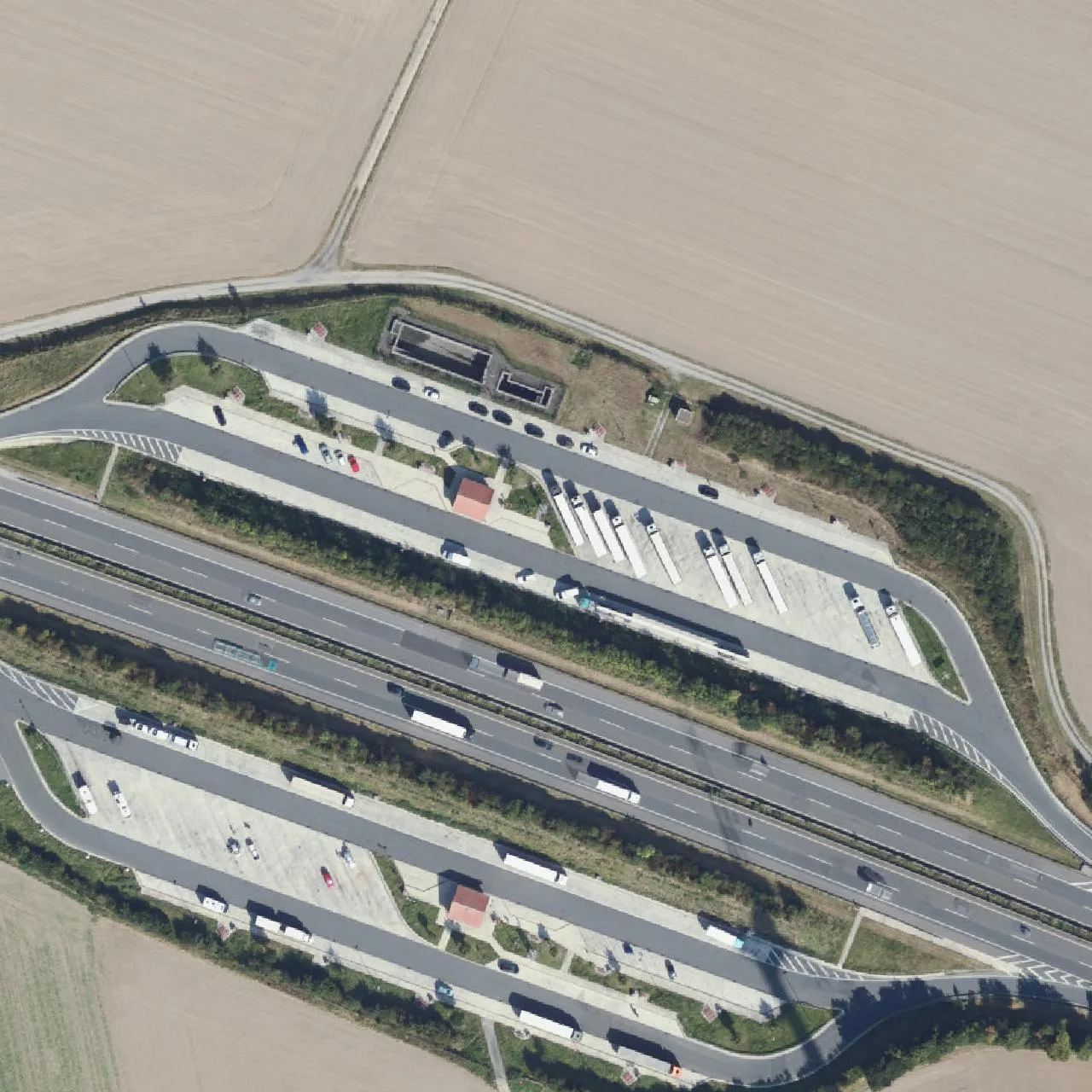 Aerial photo (orthophoto) of truck parking Sintfeld (Nord) from 2024