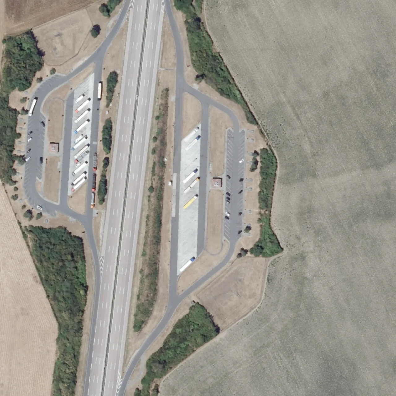 Aerial photo (orthophoto) of truck parking Mosigkauer Heide Ost from 2025