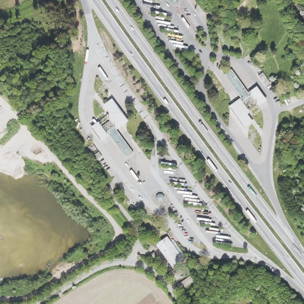 Aerial photo (orthophoto) of truck parking Hüttener Berge West from 2024