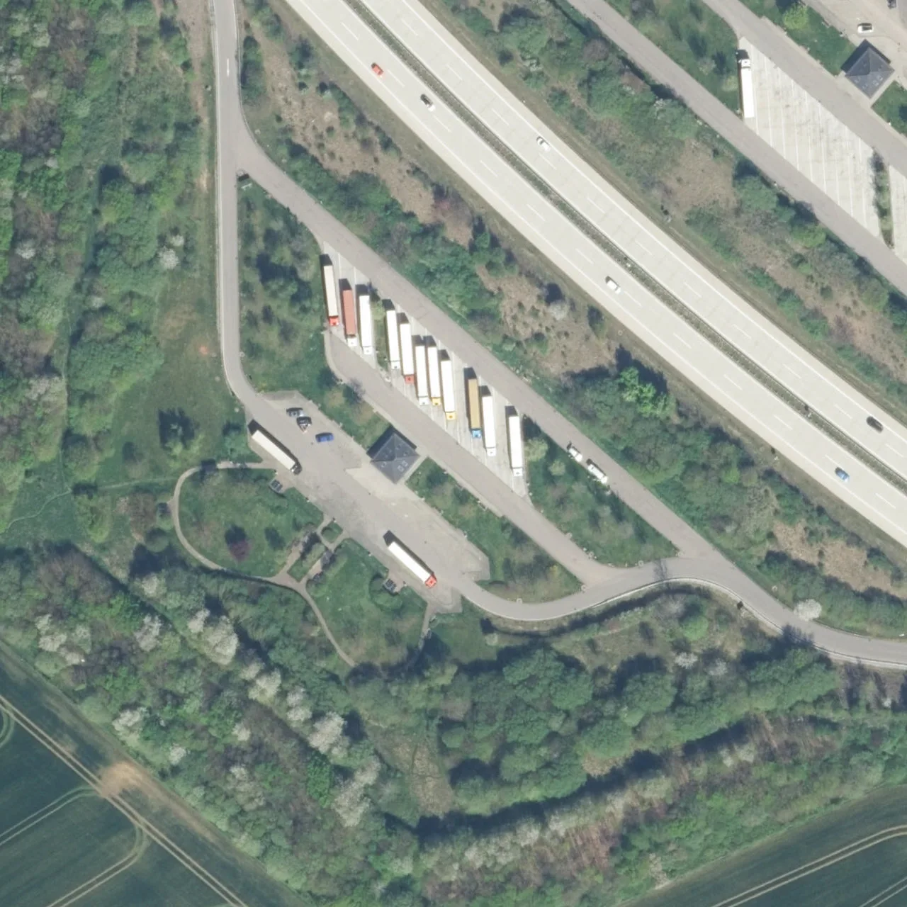 Aerial photo (orthophoto) of truck parking Am Mühlbachtal Süd from 2023