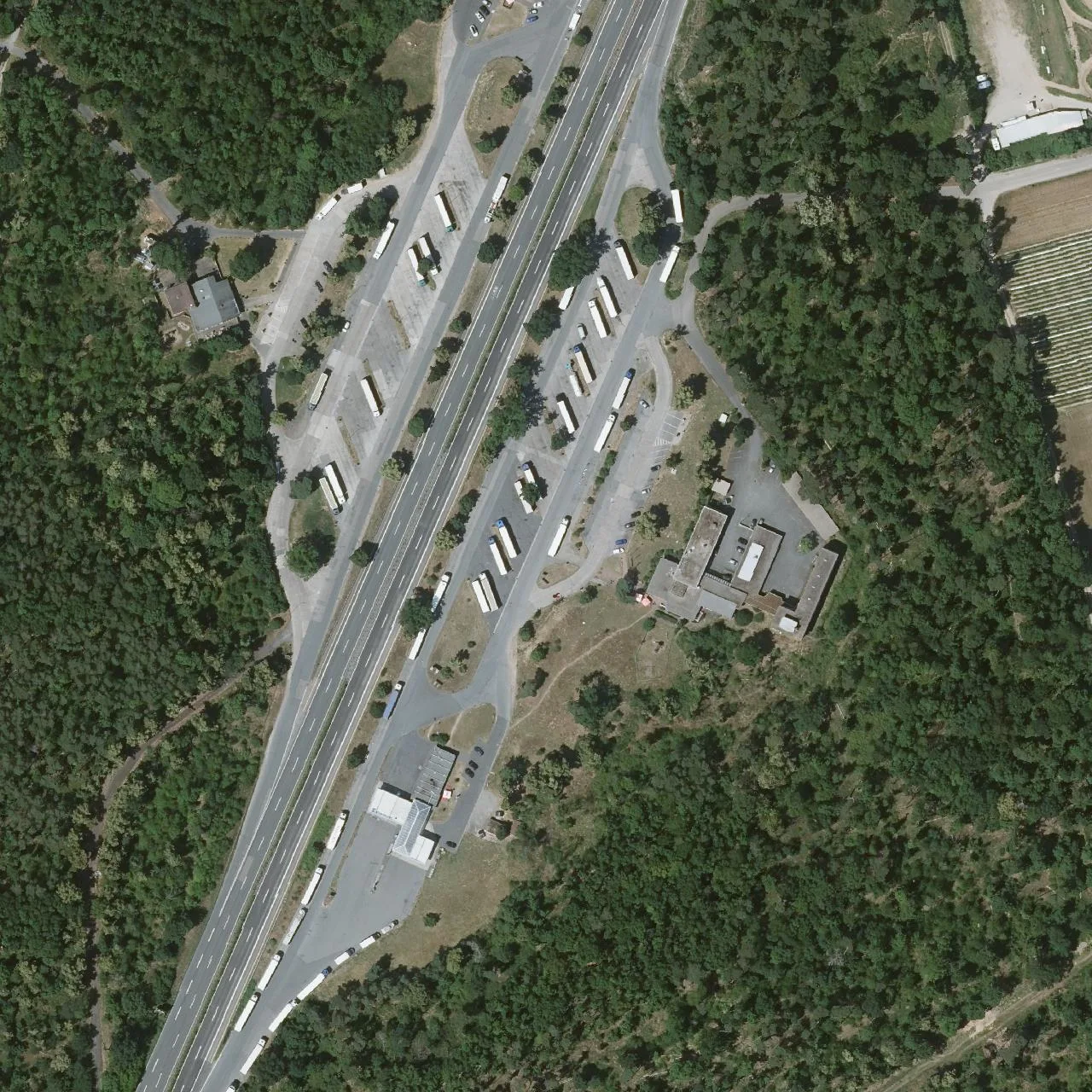 Aerial photo (orthophoto) of truck parking Pfungstadt Ost from 2023