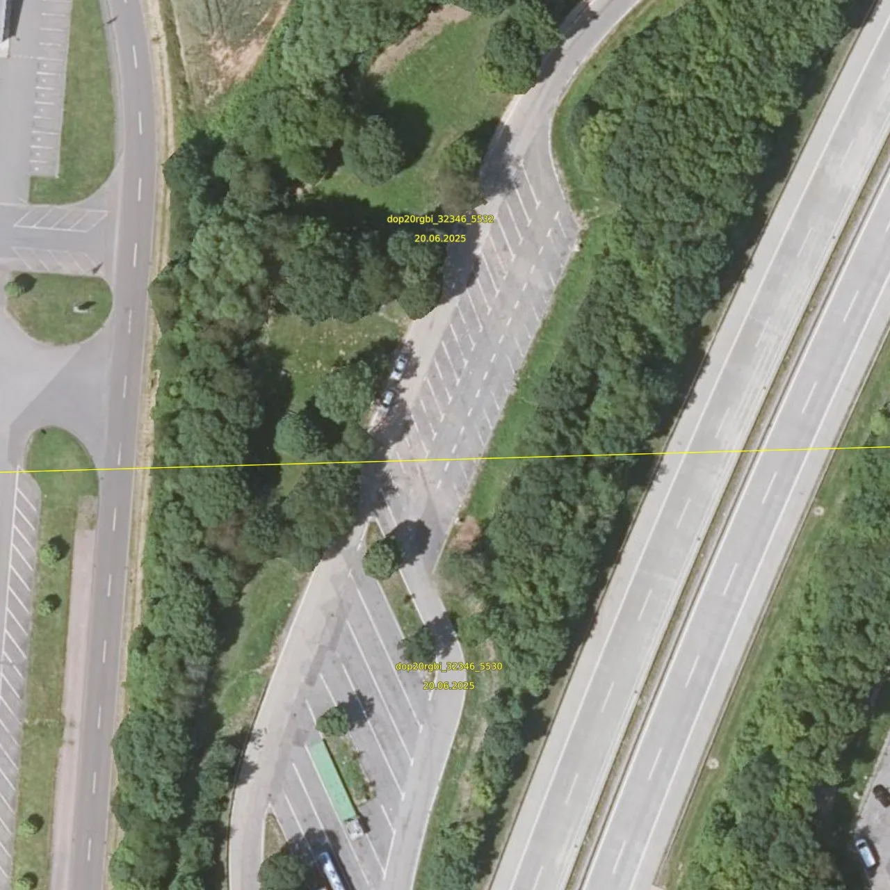 Luftbild (Orthofoto) des LKW-Parkplatzes Salmrohr aus dem Jahr 2025