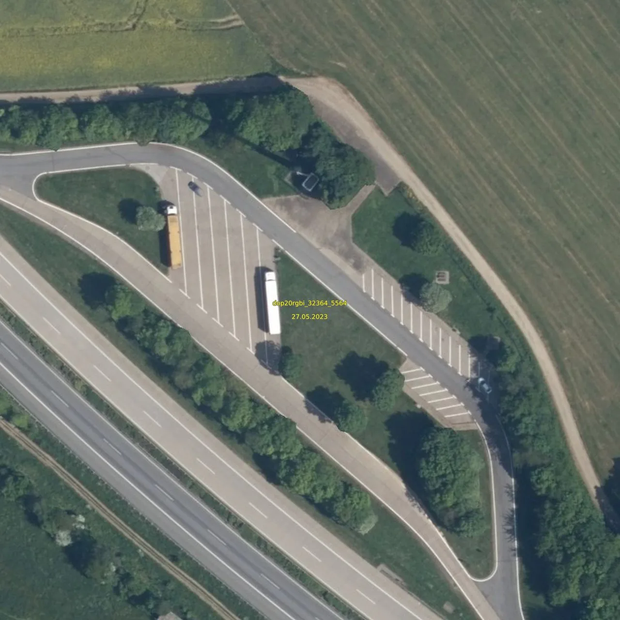 Luftbild (Orthofoto) des LKW-Parkplatzes Schöne Aussicht aus dem Jahr 2023