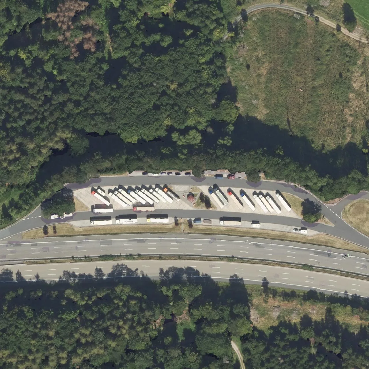Aerial photo (orthophoto) of truck parking Fuchsrain from 2024