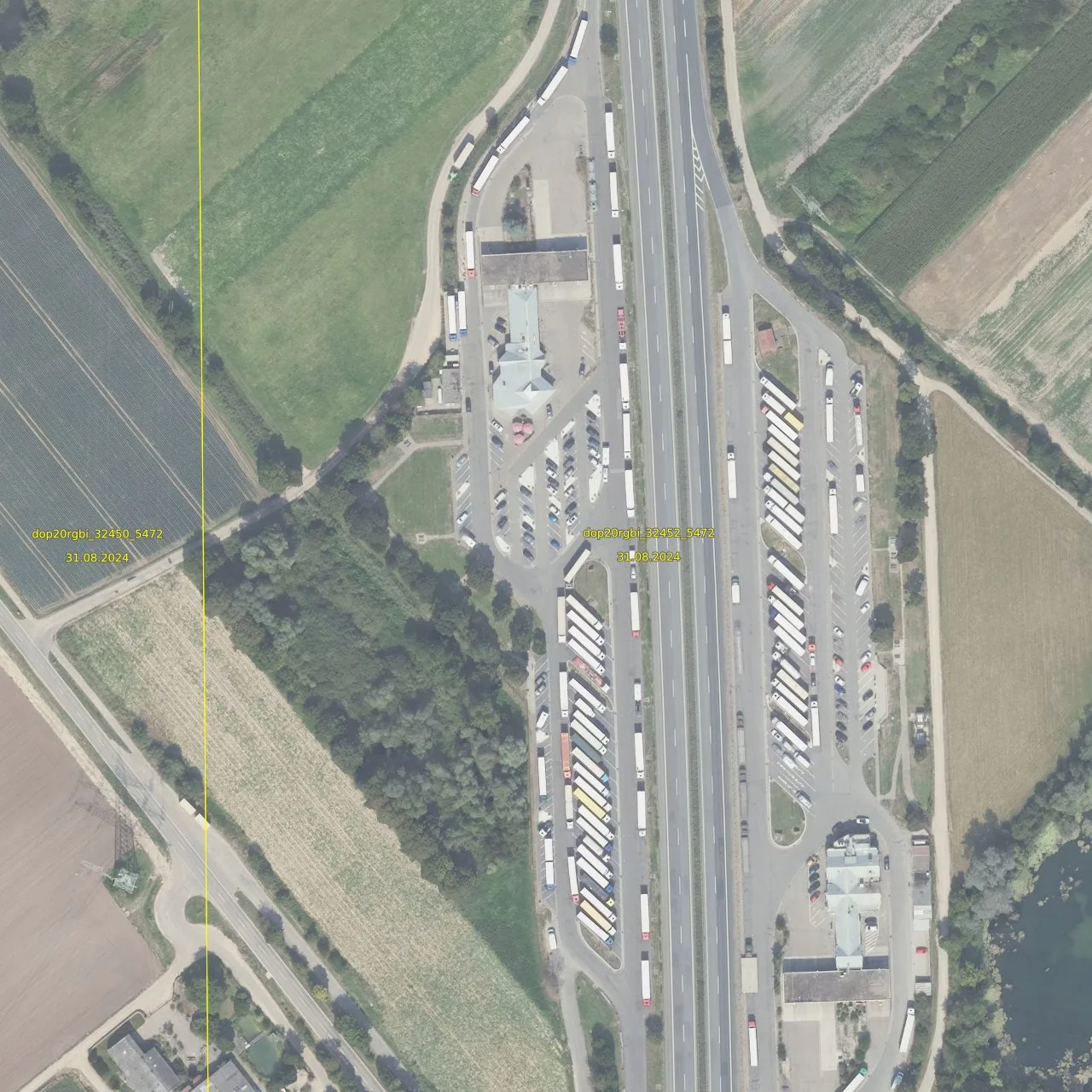 Luftbild (Orthofoto) des LKW-Parkplatzes Dannstadt West aus dem Jahr 2024