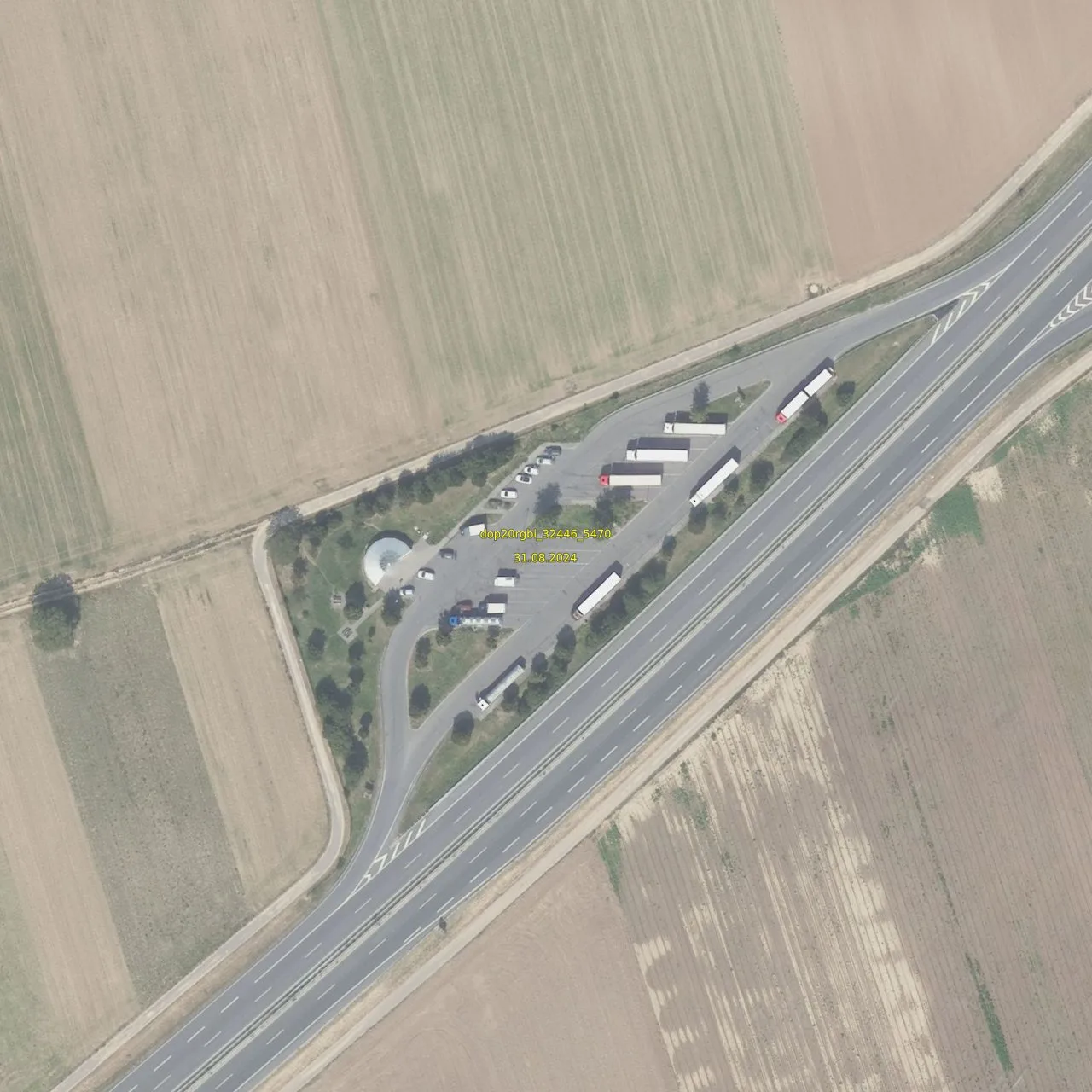 Luftbild (Orthofoto) des LKW-Parkplatzes Spielberg aus dem Jahr 2024
