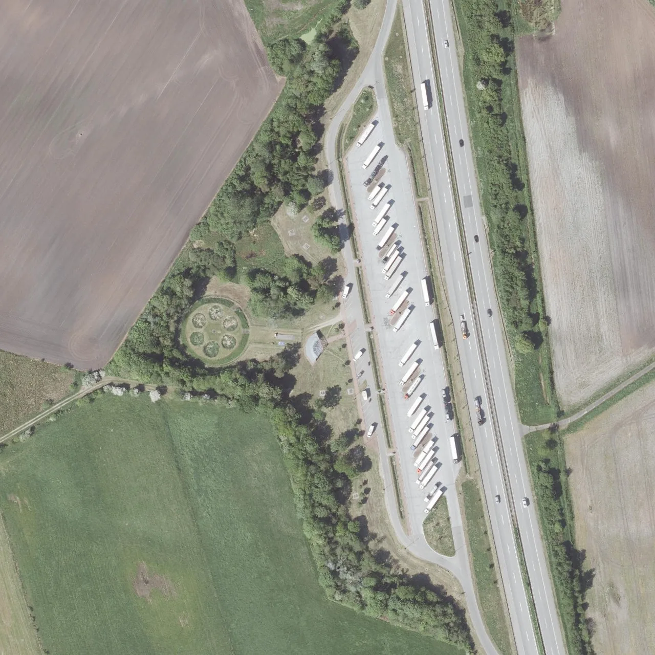 Aerial photo (orthophoto) of truck parking Jalmer Moor from 2024