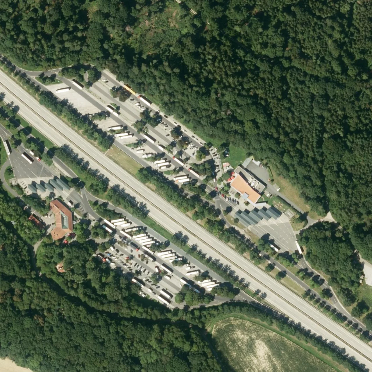 Aerial photo (orthophoto) of truck parking Ohrenbach Ost from 2023