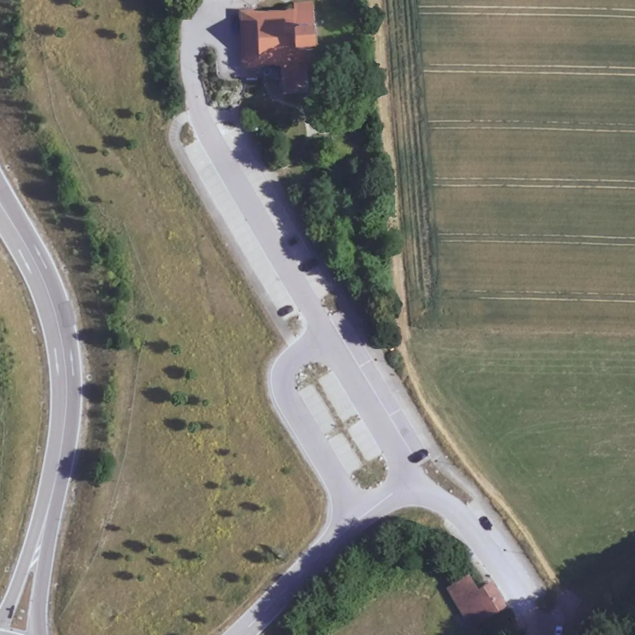 Aerial photo (orthophoto) of truck parking Autobahnkapelle Adelsried from 2022