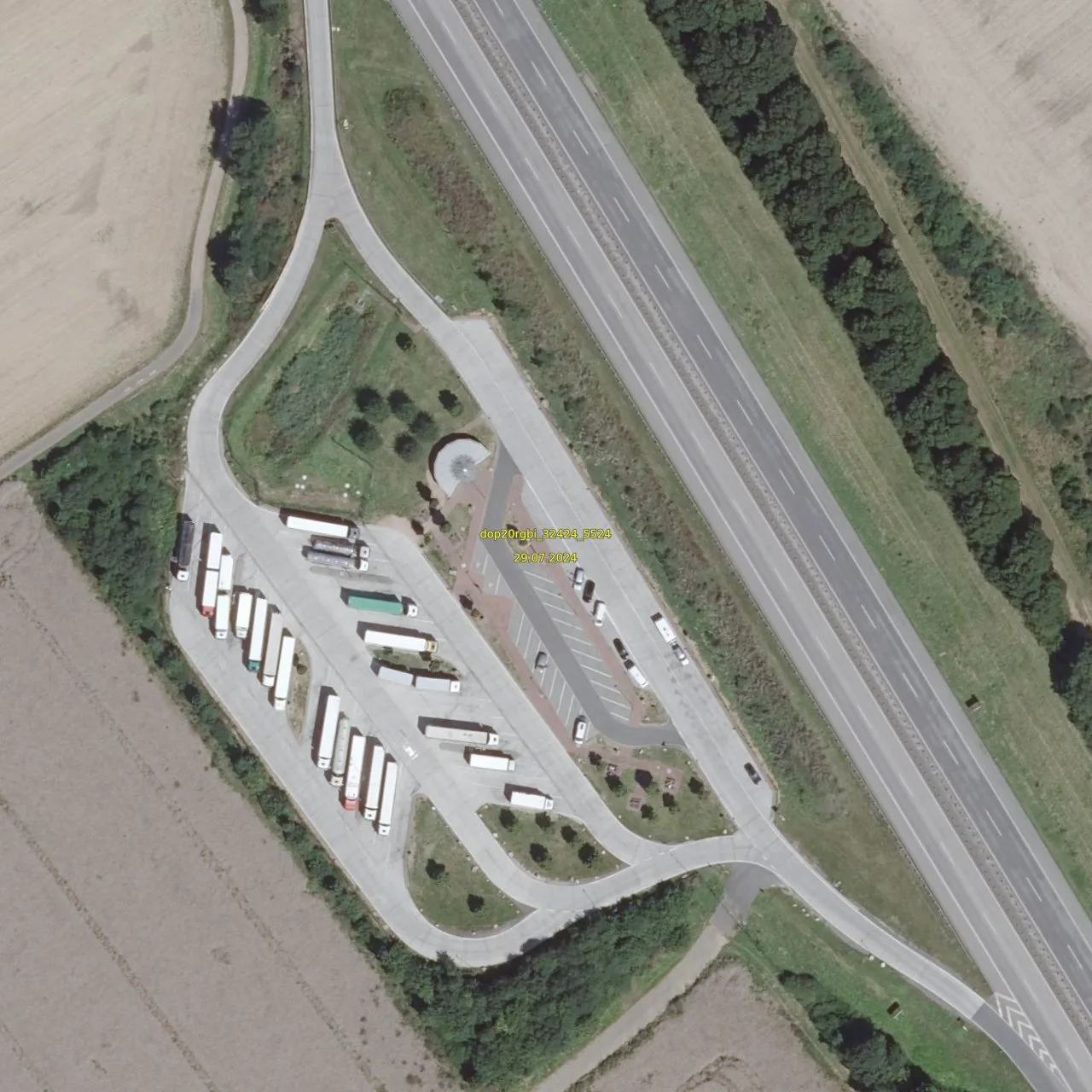 Luftbild (Orthofoto) des LKW-Parkplatzes Sitzborn aus dem Jahr 2024