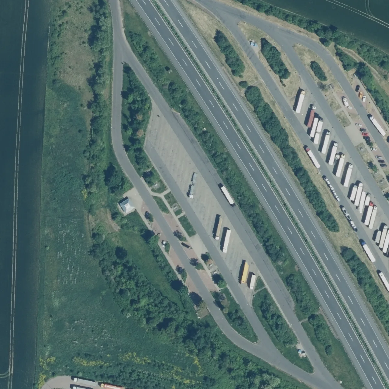Aerial photo (orthophoto) of truck parking Petersberg West from 2024