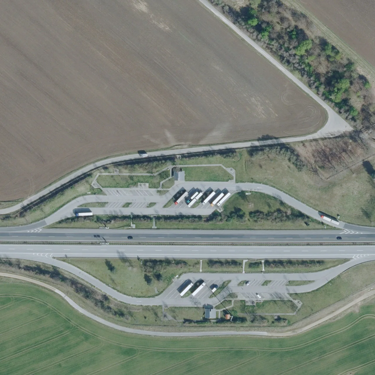 Aerial photo (orthophoto) of truck parking Wiesaer Forst Süd from 2024