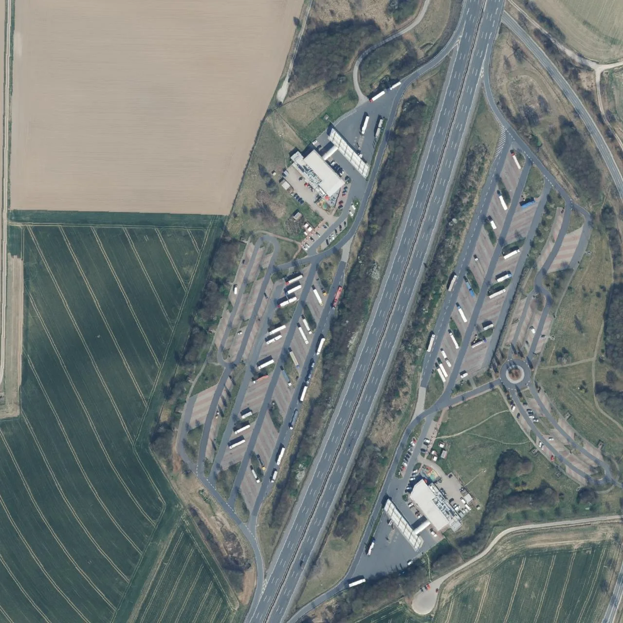 Aerial photo (orthophoto) of truck parking Harz West from 2025