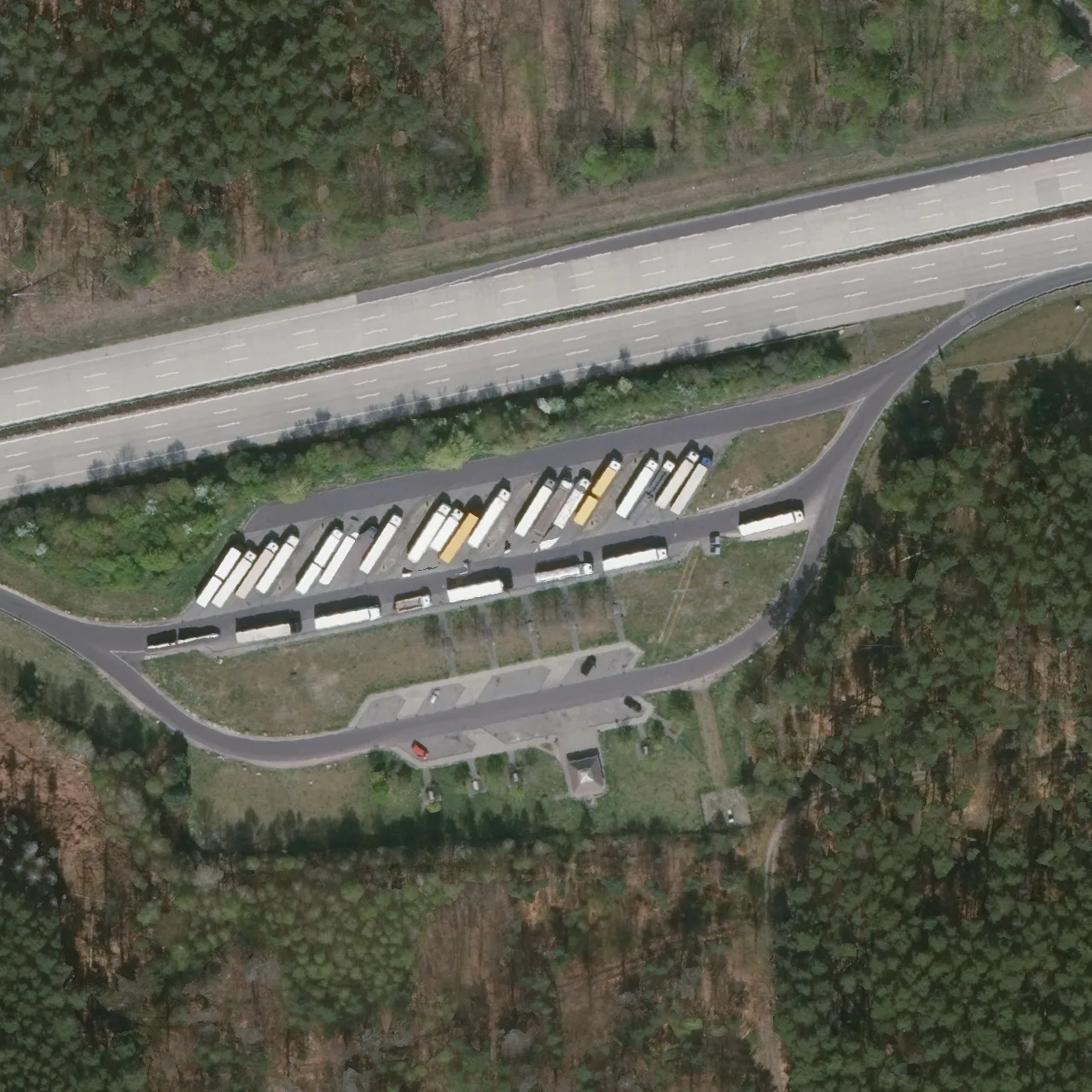 Aerial photo (orthophoto) of truck parking Wüstenforst Süd from 2025