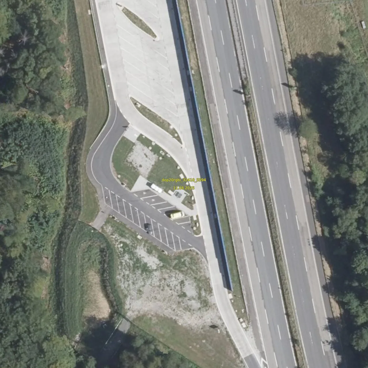 Luftbild (Orthofoto) des LKW-Parkplatzes Welschehahn aus dem Jahr 2025